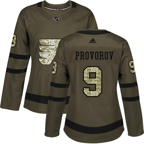 Adidas Flyers #9 Ivan Provorov Green Salute to Service Women's Stitched NHL Jersey